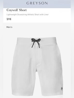 • GREYSON • Coywolf Short Lightweight Drawstring Athletic Short with Liner ~ NWT